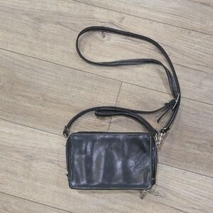 Retro 90's Black Leather Baci Italy Crossbody Bag - Classic Women's Shoulder Bag